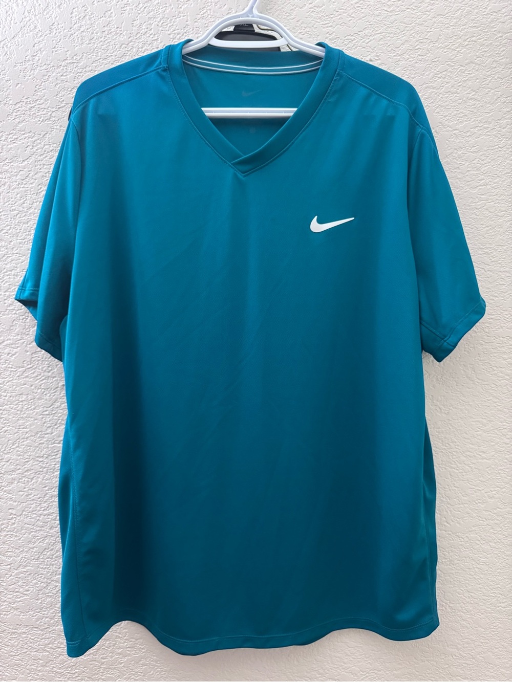 Nike Men's Teal V-Neck Athletic Polo with White Swoosh